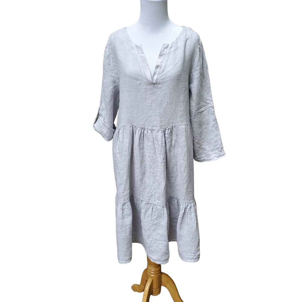 Francesca Bettini Tiered Linen Dress Coastal Grandma Cottage Boho Minimalist Lg